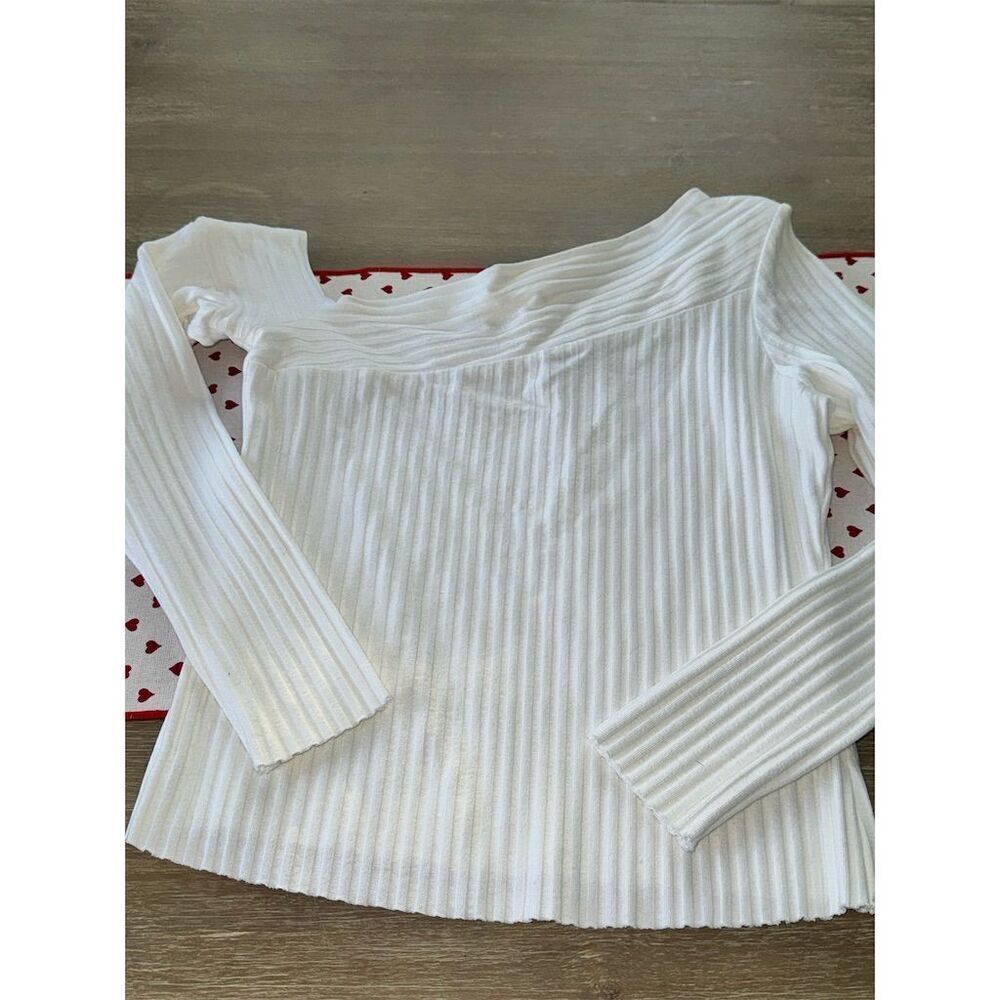 The Range Women's Off Shoulder Ribbed Blouse White‎ Long Sleeve Size L - Picture 5 of 6
